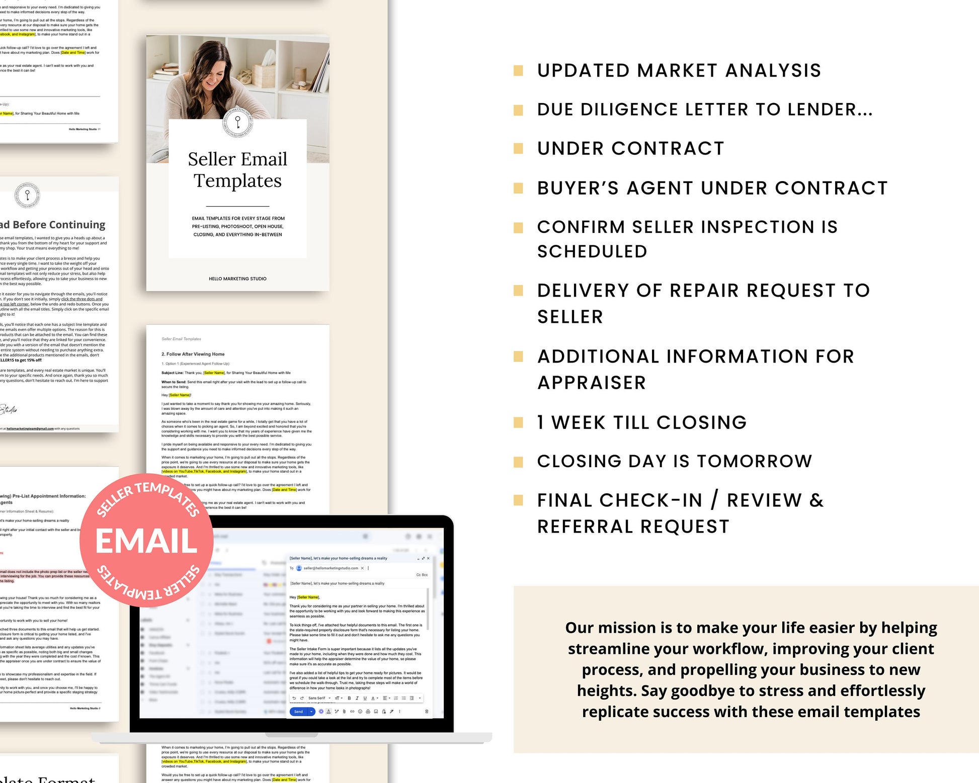 21 Seller Email Template | Real Estate Agents | Home Seller | Email Templates | Pre-List to Closing | Real Estate Email System | Seller