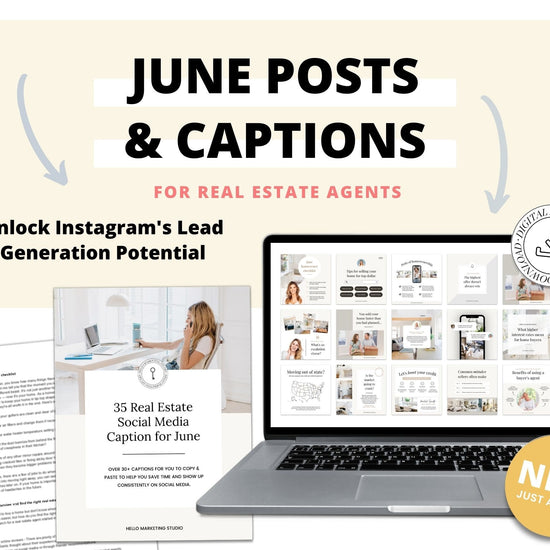 June 35 Real Estate Captions & 35 Real Estate Canva Posts | Real Estate Agent Social Media Posts | Real Estate Marketing | Canva Template