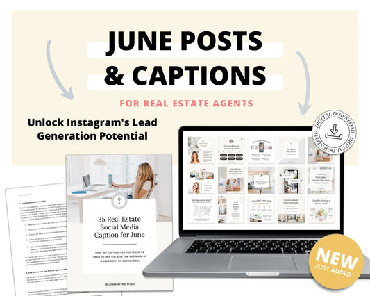 June 35 Real Estate Captions & 35 Real Estate Canva Posts | Real Estate Agent Social Media Posts | Real Estate Marketing | Canva Template