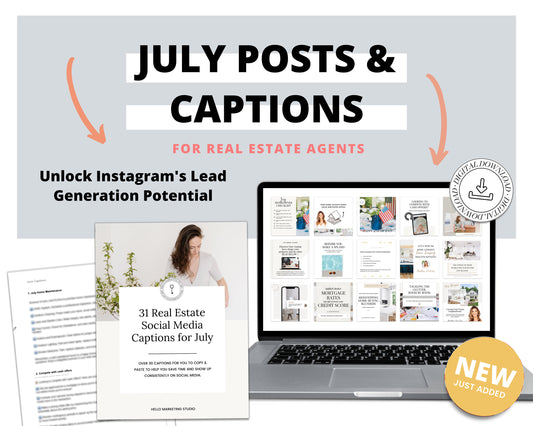 July 31 Real Estate Captions & 31 Real Estate Canva Posts | Real Estate Agent Social Media Posts | Real Estate Marketing | Canva Template