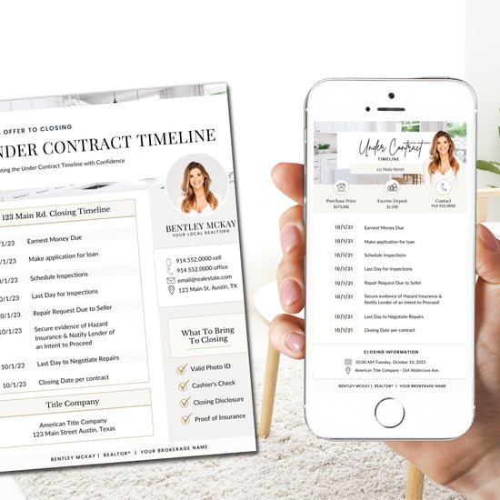 Under Contract Timeline for Real Estate | Textable Real Estate Closing Checklist | Home Buyer Guide | Real Estate Text Message | Canva