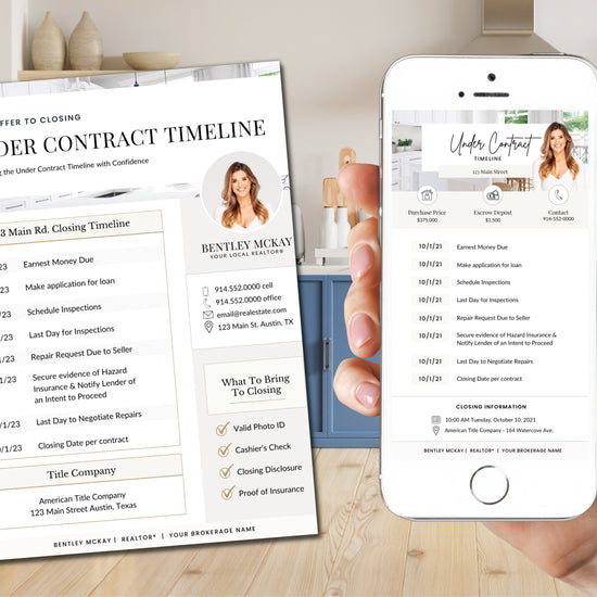 Under Contract Timeline for Real Estate | Textable Real Estate Closing Checklist | Home Buyer Guide | Real Estate Text Message | Canva