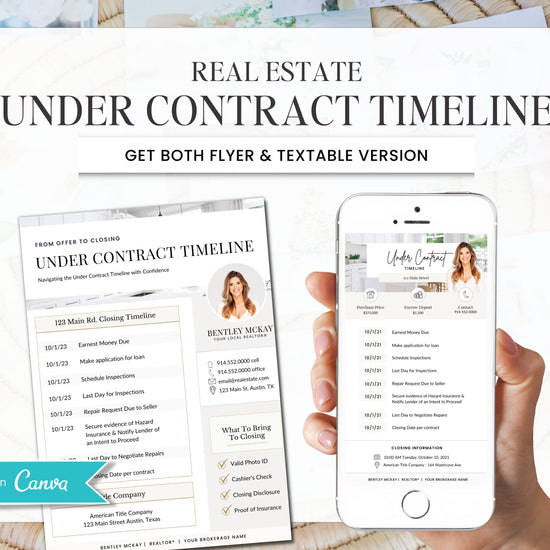 Under Contract Timeline for Real Estate | Textable Real Estate Closing Checklist | Home Buyer Guide | Real Estate Text Message | Canva