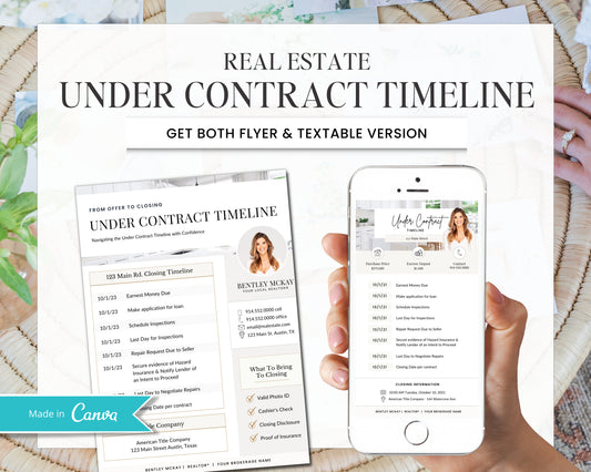 Under Contract Timeline for Real Estate | Textable Real Estate Closing Checklist | Home Buyer Guide | Real Estate Text Message | Canva