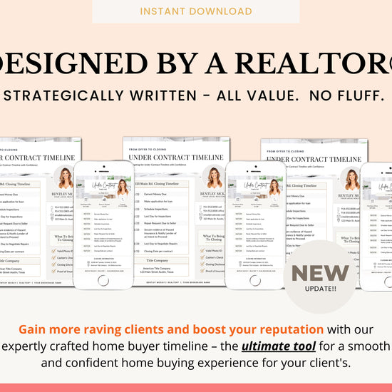 Under Contract Timeline for Real Estate | Textable Real Estate Closing Checklist | Home Buyer Guide | Real Estate Text Message | Canva