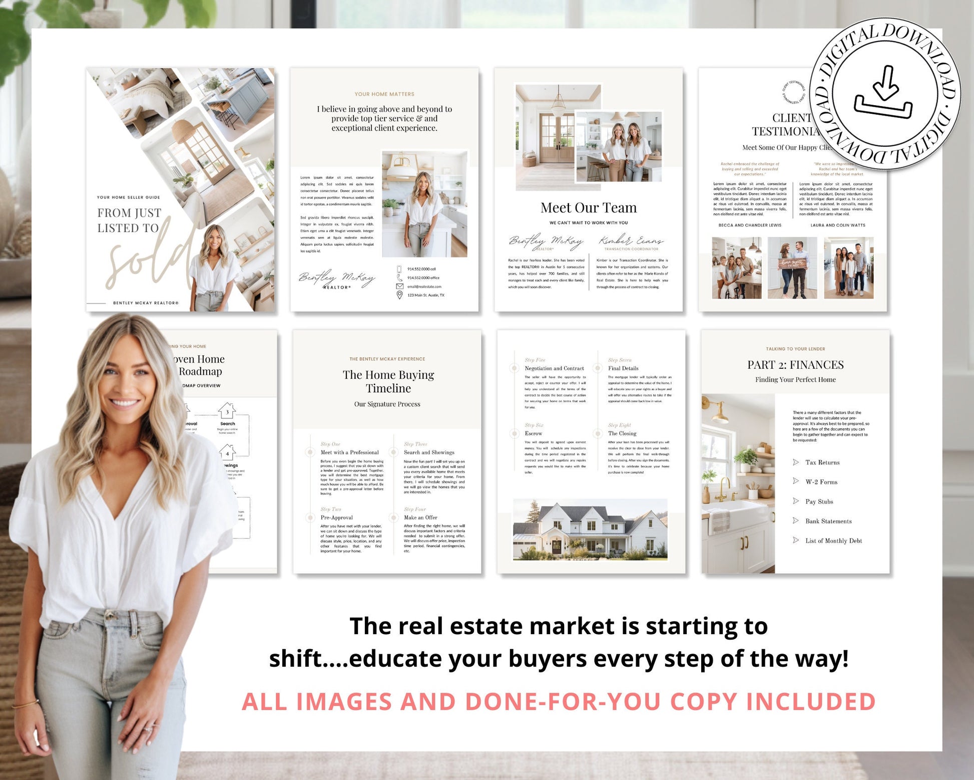 Real Estate Home Buyer Guide | Buyer Packet | Real Estate Marketing | Real Estate Canva Template | Buyer Roadmap | 17 Editable Pages -Vol 1