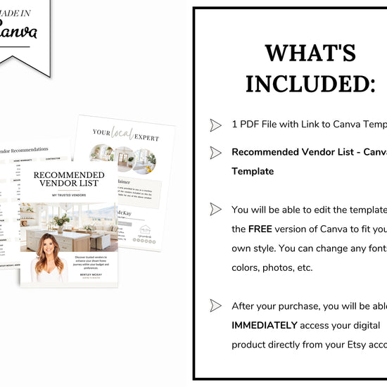 Real Estate Vendor List | Recommended Vendors | Real Estate Marketing | Preferred Vendors List | Buyer & Seller Resources | Canva Template