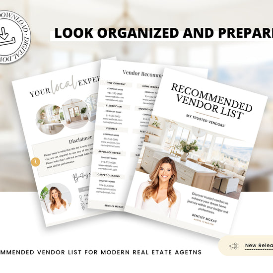 Real Estate Vendor List | Recommended Vendors | Real Estate Marketing | Preferred Vendors List | Buyer & Seller Resources | Canva Template