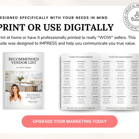 Real Estate Vendor List | Recommended Vendors | Real Estate Marketing | Preferred Vendors List | Buyer & Seller Resources | Canva Template