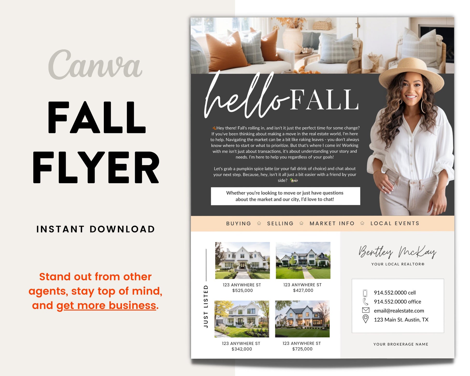 Fall Real Estate Flyer | Real Estate Marketing | Canva Template | Real Estate Template | Autumn | Real Estate Post | Pumpkin Spice | Card