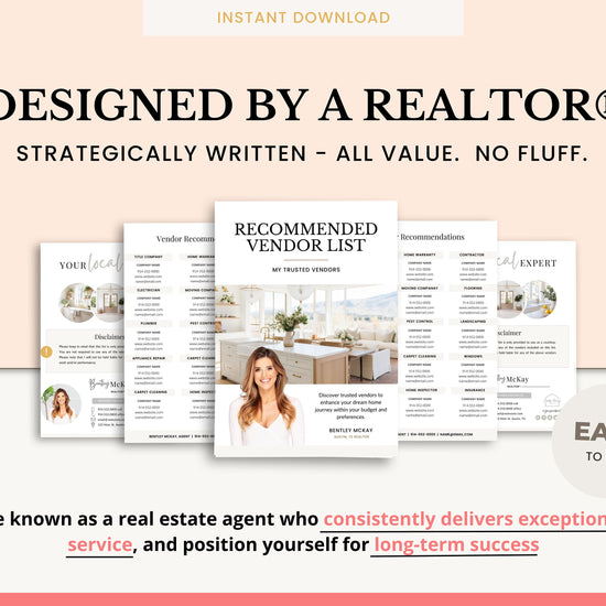 Real Estate Vendor List | Recommended Vendors | Real Estate Marketing | Preferred Vendors List | Buyer & Seller Resources | Canva Template