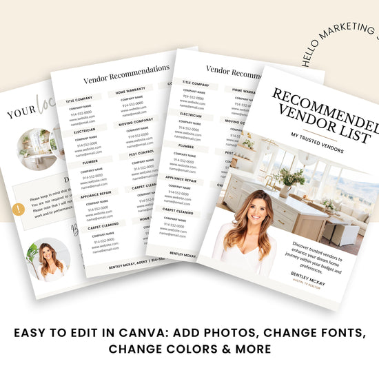 Real Estate Vendor List | Recommended Vendors | Real Estate Marketing | Preferred Vendors List | Buyer & Seller Resources | Canva Template
