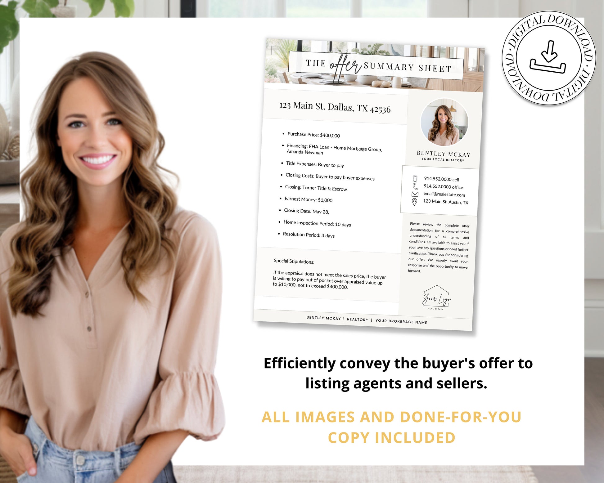 Offer Summary Cover Sheet | Real Estate Marketing | Multiple Offer | Home Buyer Guide | Seller Guide | Offer Cover Sheet | Real Estate