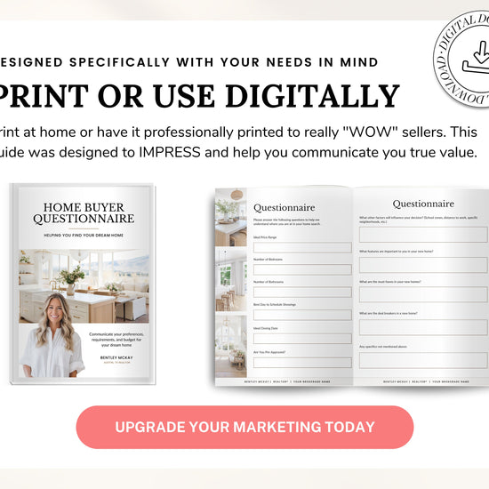 Home Buyer Questionnaire for Real Estate Agents | Realtor Marketing Material | Canva Template | Buyer Guide | Client Home Guide | Vol 2