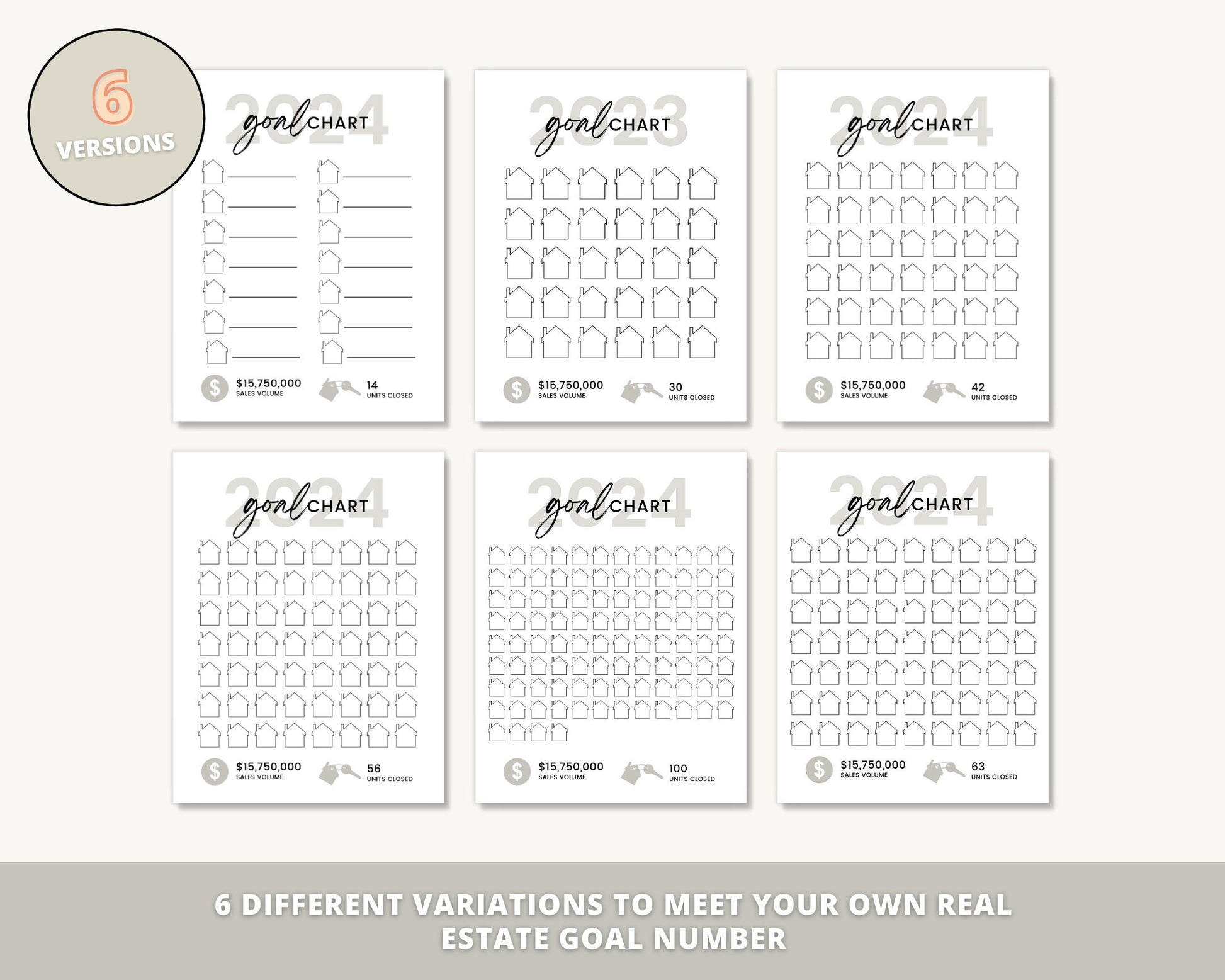 Real Estate Goal Chart | Printable Real Estate Goal Tracker | 2024 New Year Real Estate | Real Estate Planner | Real Estate Canva Template