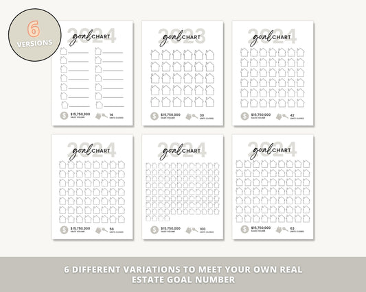 Real Estate Goal Chart | Printable Real Estate Goal Tracker | 2024 New Year Real Estate | Real Estate Planner | Real Estate Canva Template