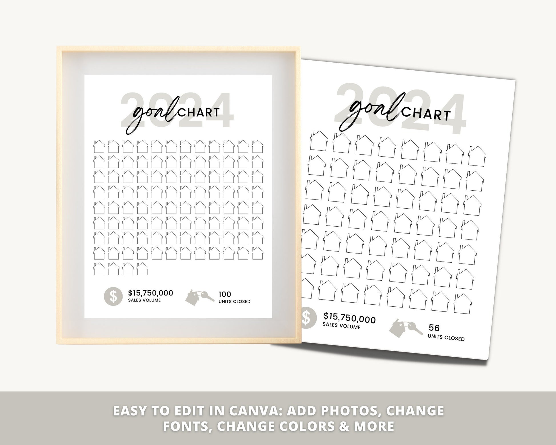 Real Estate Goal Chart | Printable Real Estate Goal Tracker | 2024 New Year Real Estate | Real Estate Planner | Real Estate Canva Template