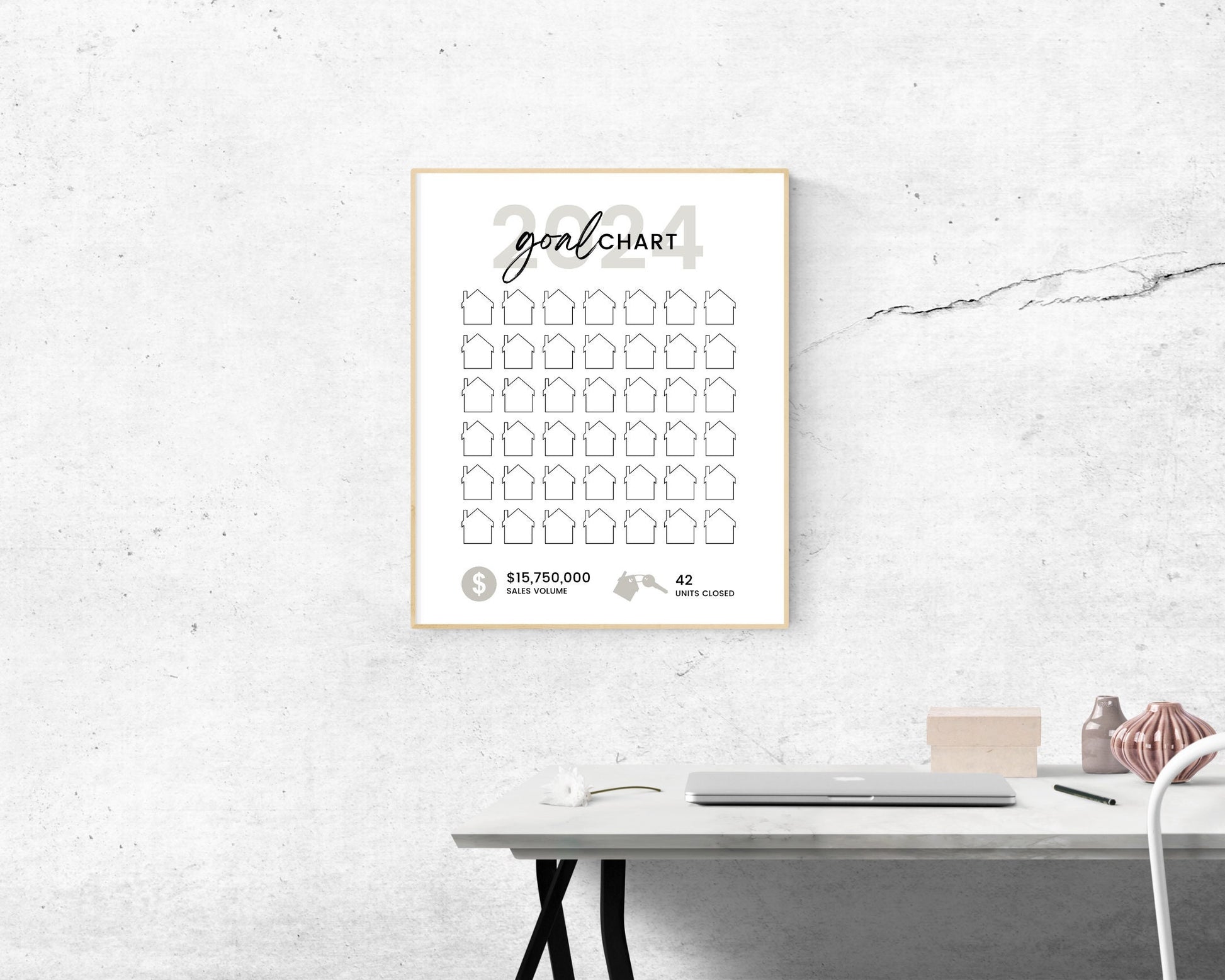 Real Estate Goal Chart | Printable Real Estate Goal Tracker | 2024 New Year Real Estate | Real Estate Planner | Real Estate Canva Template