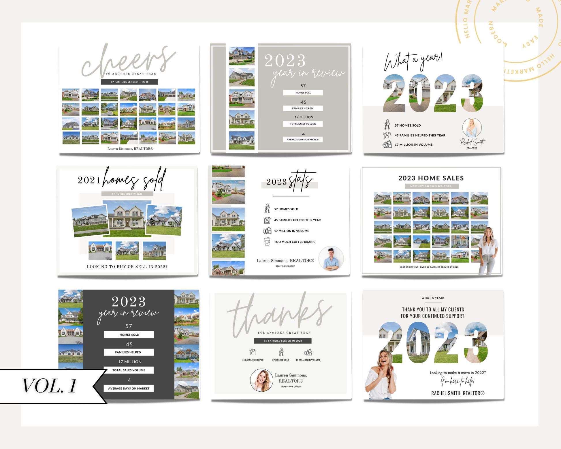 Real Estate New Year Postcards | Year In Review Sold Homes Postcard Mailers | Real Estate Marketing Canva | Real Estate Farming 2023 2024