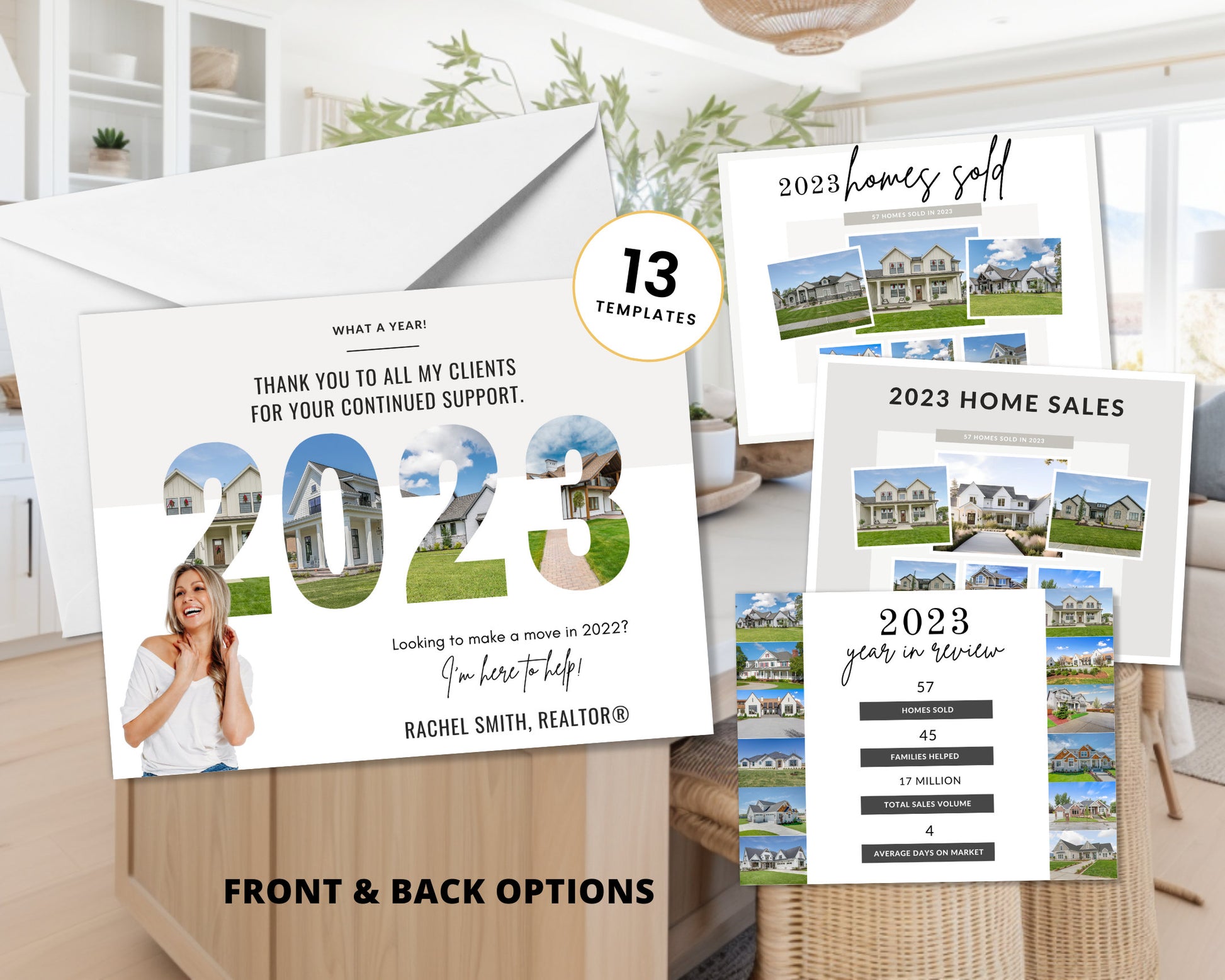 Real Estate New Year Postcards | Year In Review Sold Homes Postcard Mailers | Real Estate Marketing Canva | Real Estate Farming 2023 2024