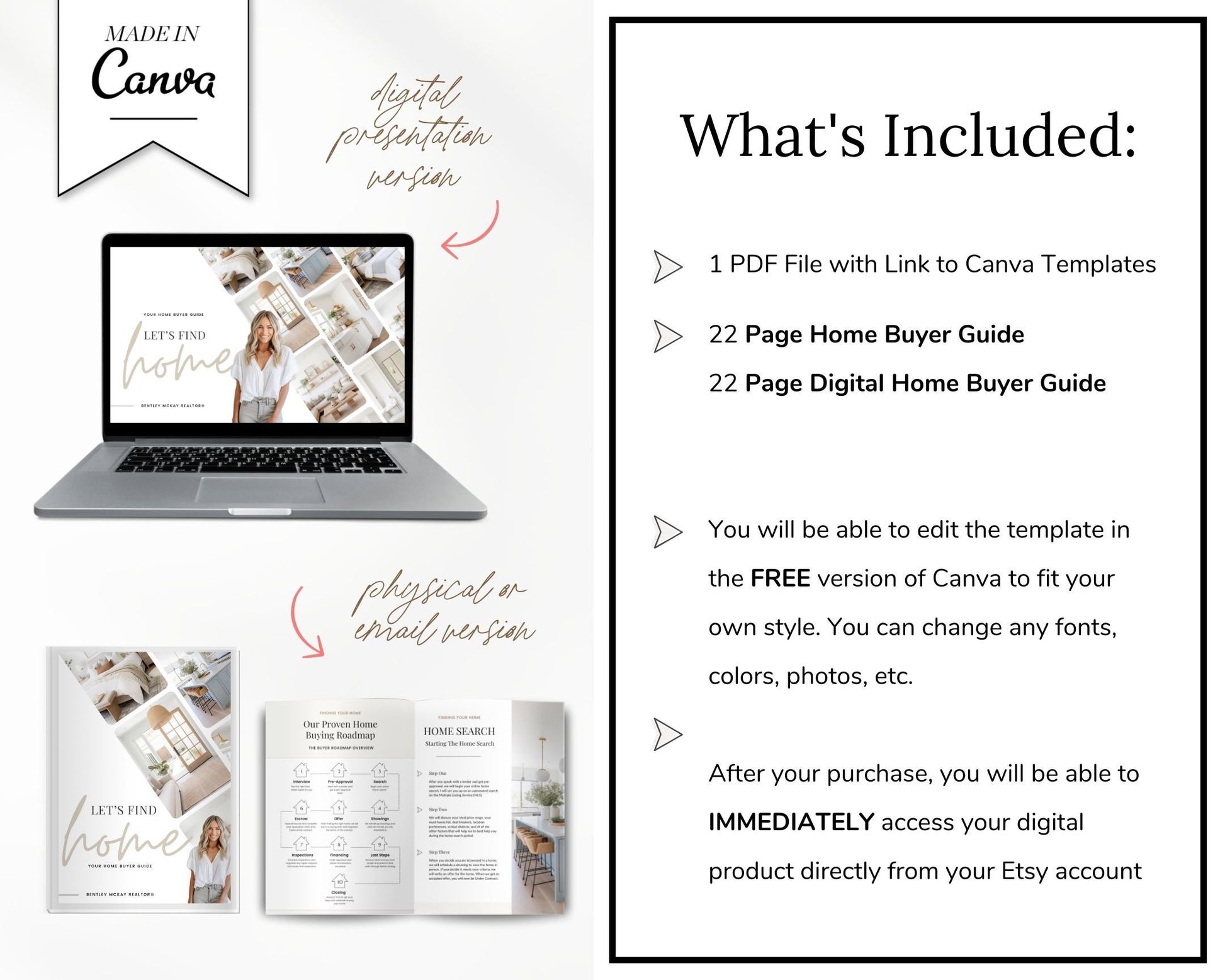 Real Estate Home Buyer Guide | Buyer Packet | Digital Home Buyer Presentation | Real Estate Canva Template | Buyer Roadmap | Buyer Roadmap