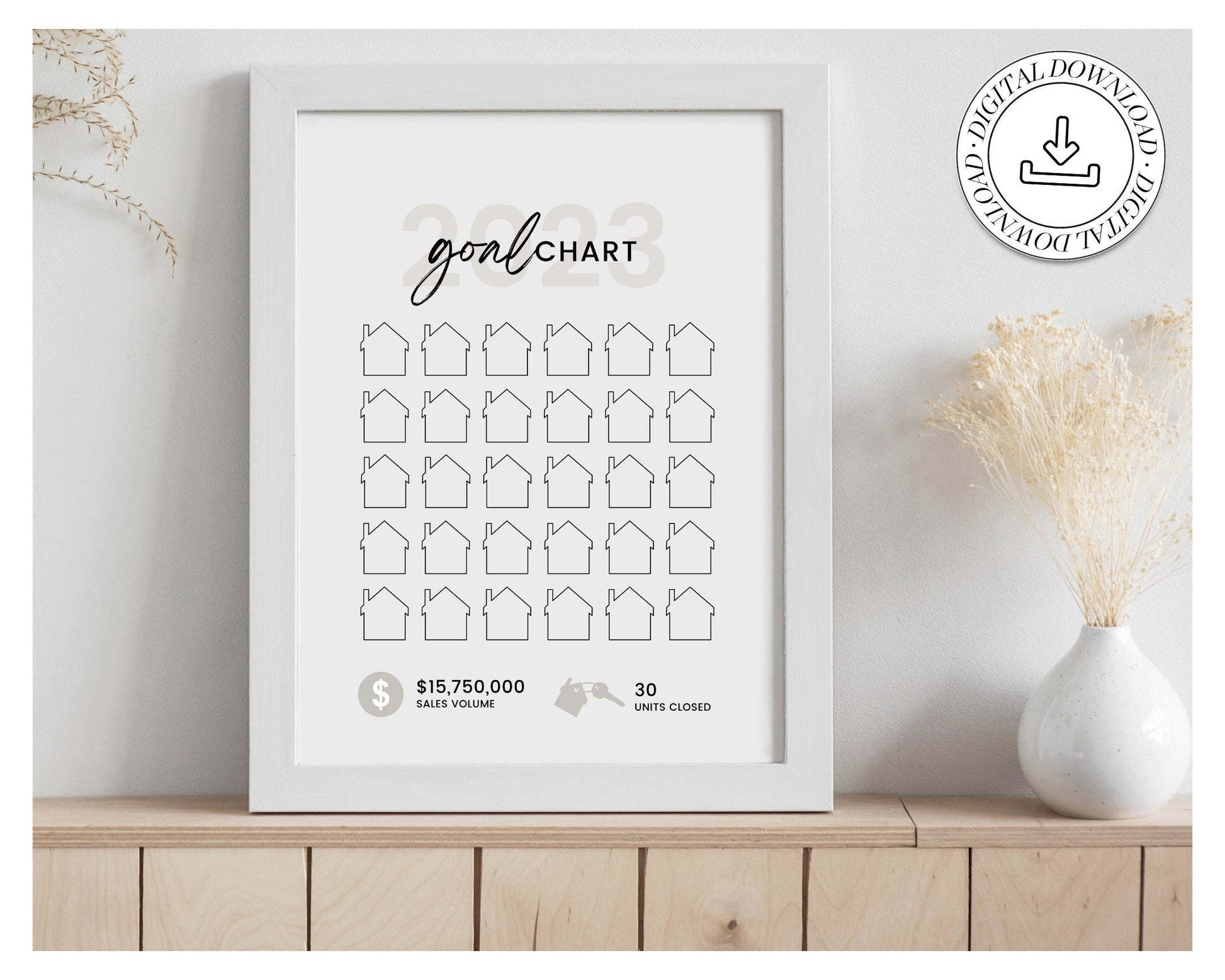 Real Estate Goal Chart | Printable Real Estate Goal Tracker | 2024 New Year Real Estate | Real Estate Planner | Real Estate Canva Template